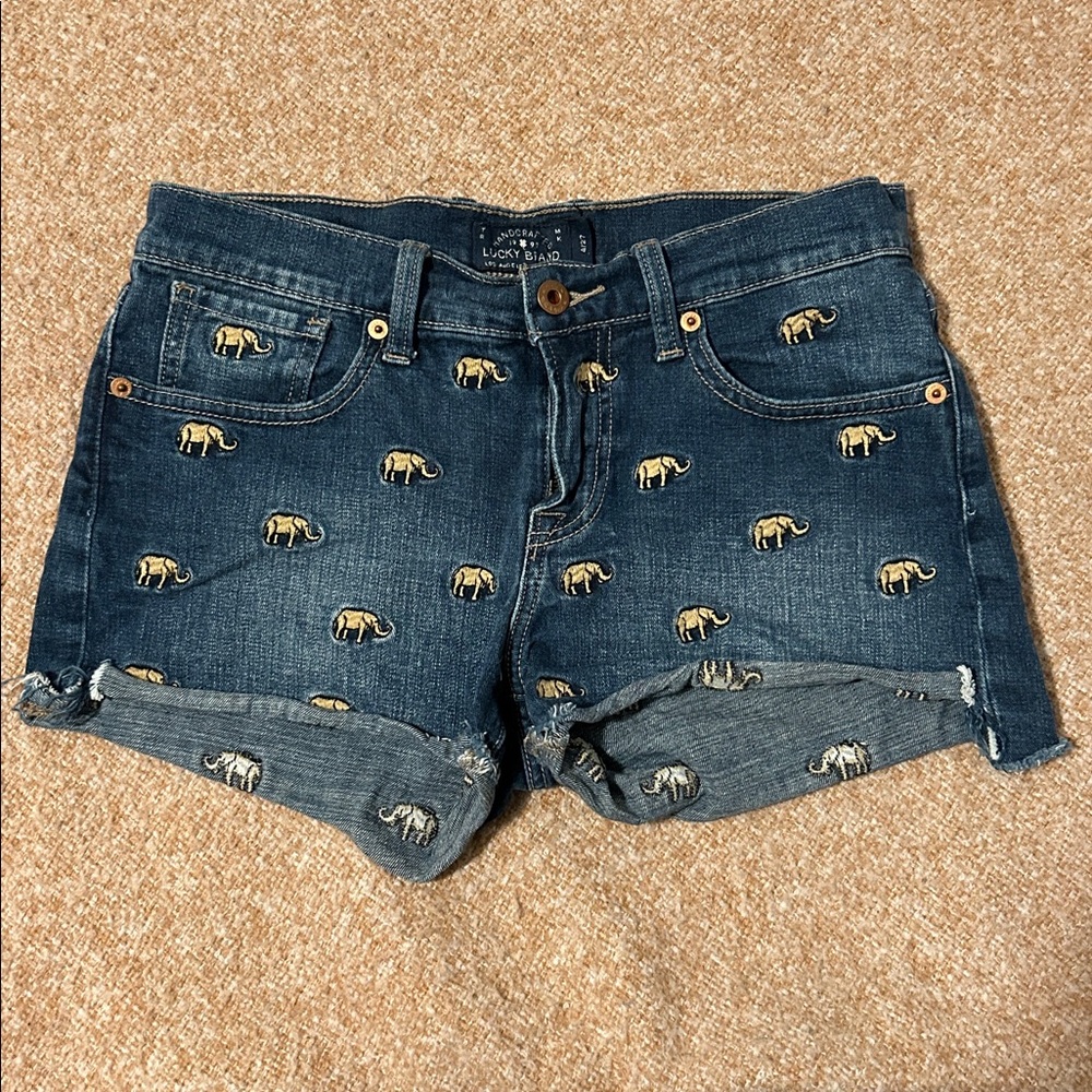 Lucky Brand Denim Shorts with Gold Elephant Embroidery